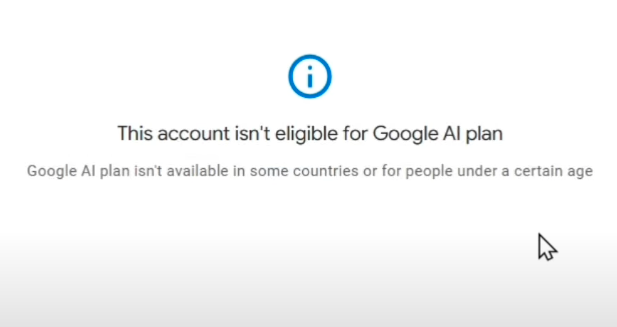 This account isn't eligible for Google ai plan error image