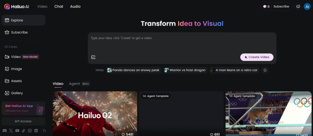 Hailuo AI main screen