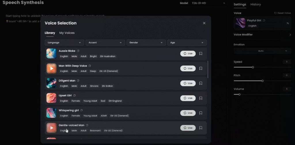 Hailuo AI’s audio interface