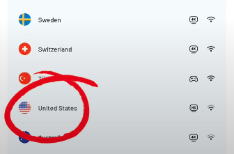 VPN app settings screenshot showing USA connection