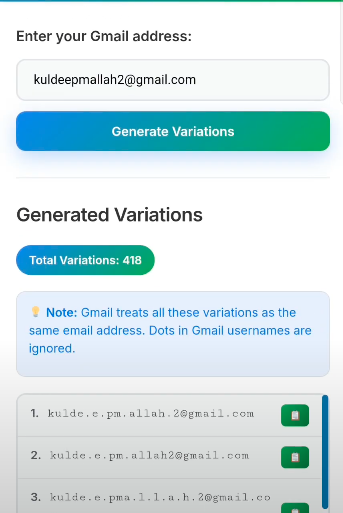 Gmail Dot Variation for Temp Mail