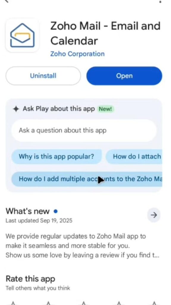 Install Zoho and open the app
